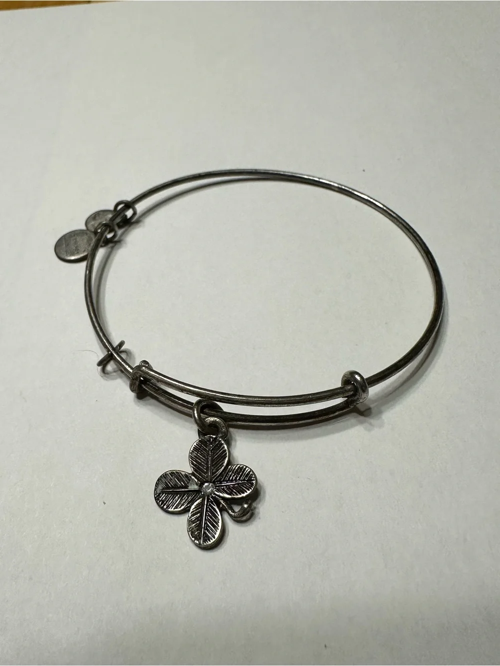 Alex and Ani Silver Four-Leaf Charm Bangle Bracelet